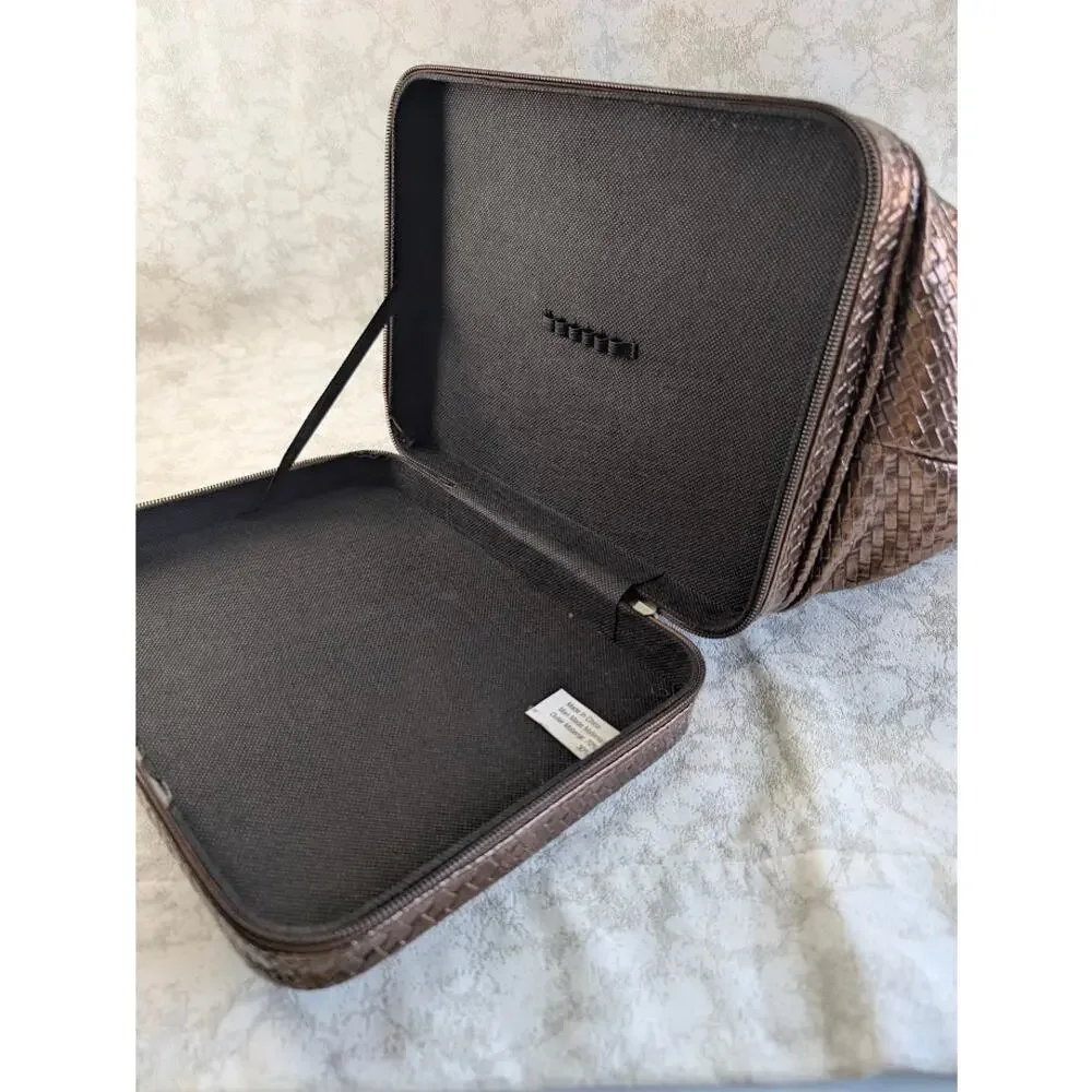 Ulta Beauty Brown Woven Look Makeup Bag Train Case 2-Tier Cosmetic Organizer